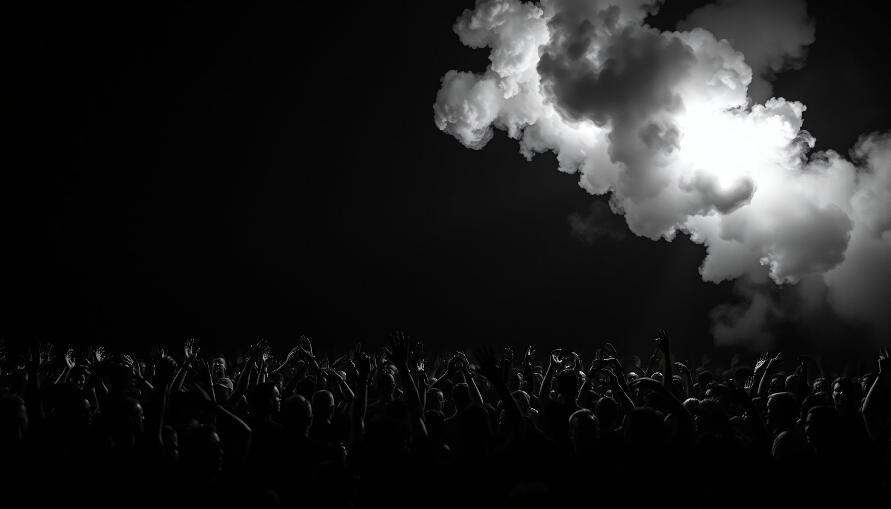 Crowd with smoke flare