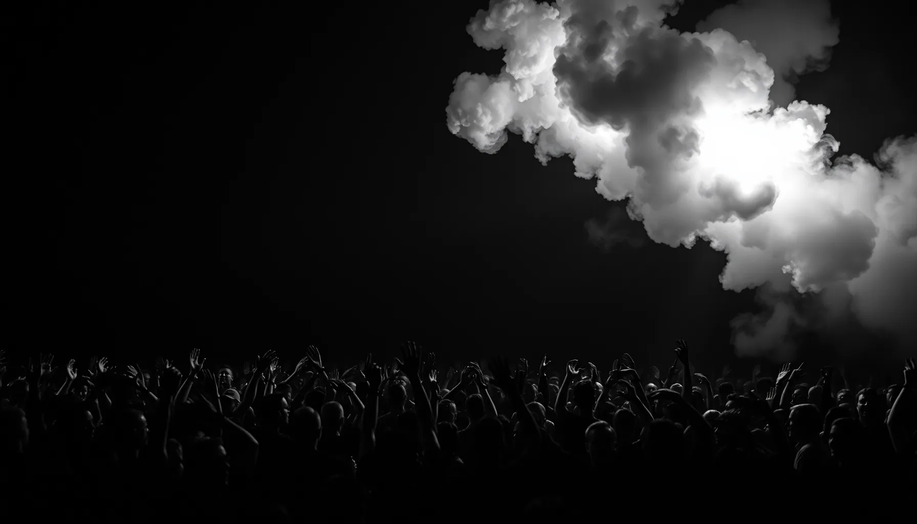 Crowd with smoke flare
