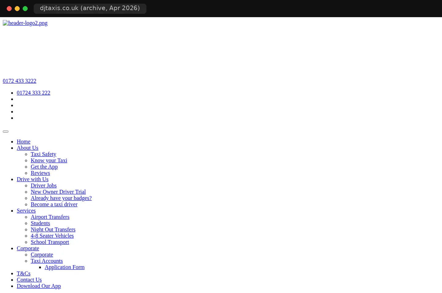The old djtaxis.co.uk website before the ViralMouth rebuild