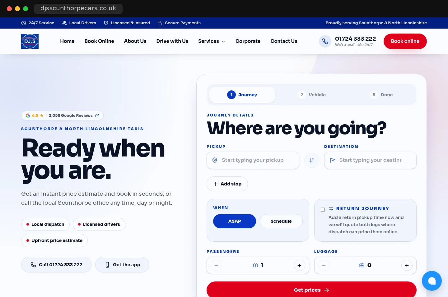The new DJS Taxis website built by ViralMouth, with integrated booking form