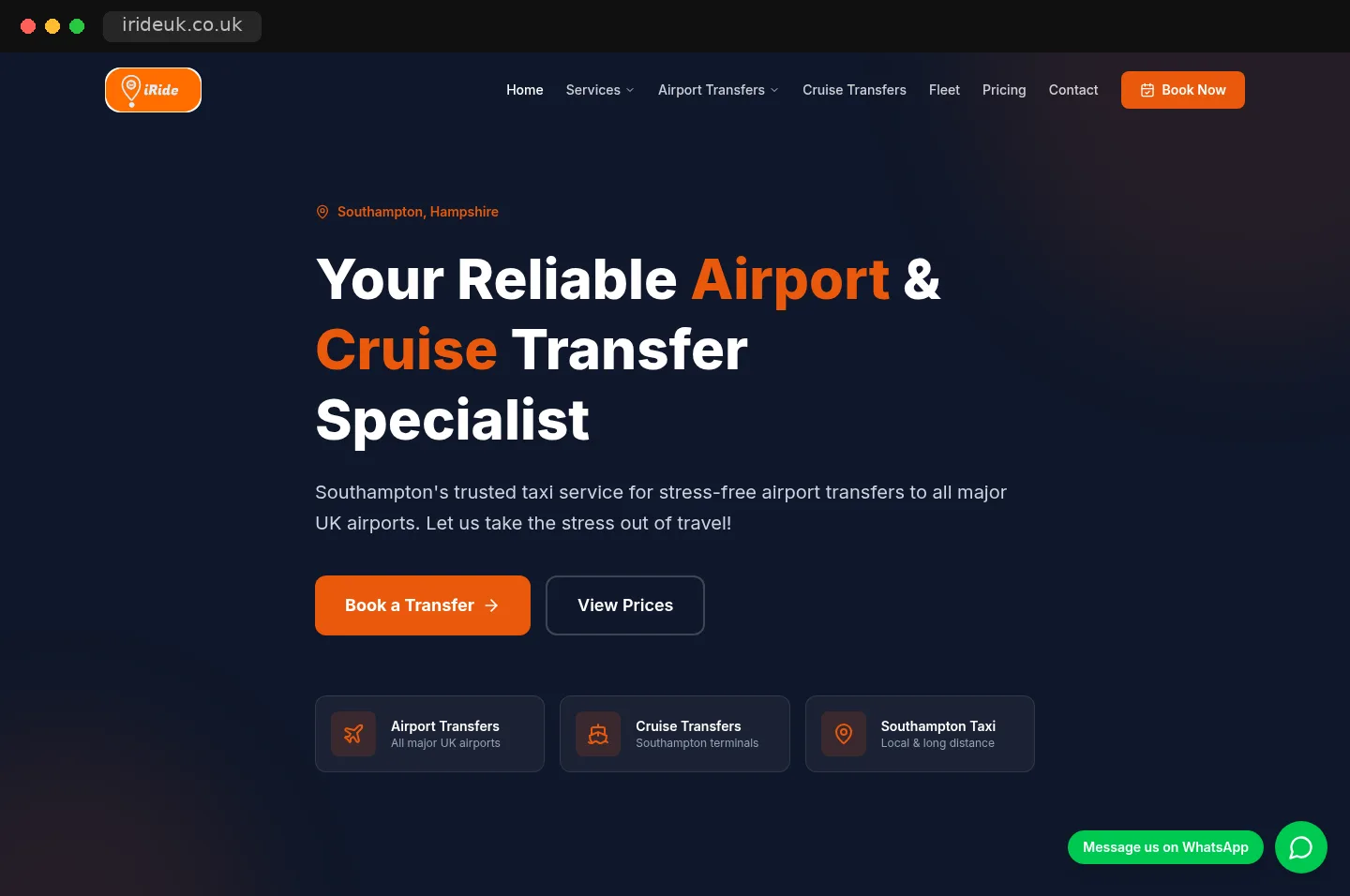 The iRide Taxis website, Southampton airport and cruise transfer specialist
