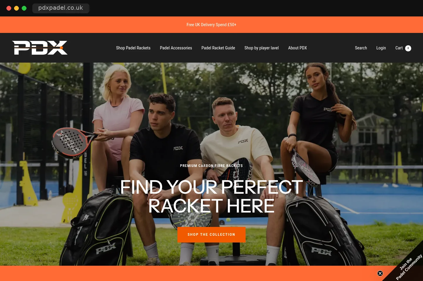The PDX Padel Shopify store with custom product page features by ViralMouth
