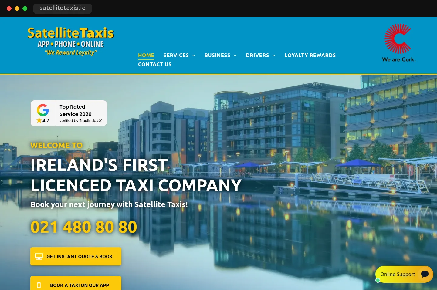 The Satellite Taxis website, Cork taxi and airport transfer firm